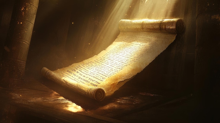 Foto religiöse schriftrolle torah repräsentiert das zentrale religiöse dokument des judentums, umfasst lehren, gebote, erzählungen, die die kulturelle identität prägen, fördert eine tiefe verbindung zur glaubenstradition