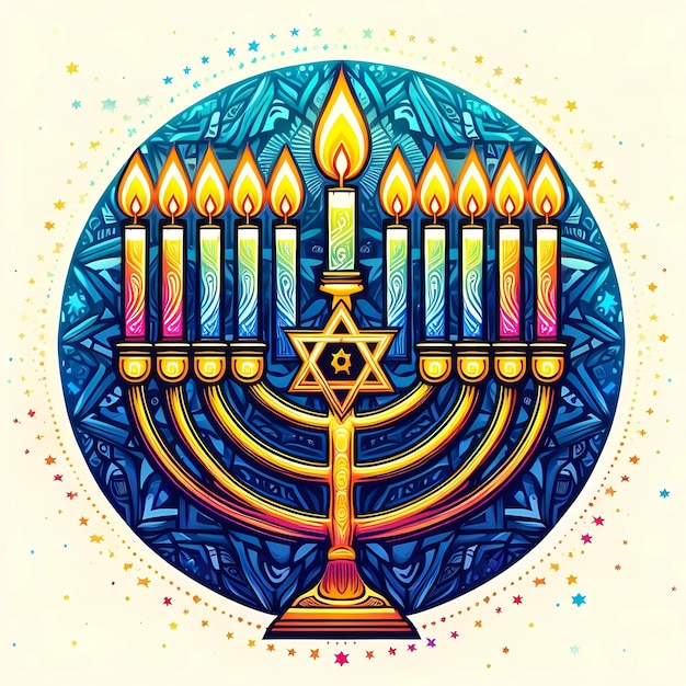 Foto religiöses bild von hanukkah-ölwunderhintergrund mit menora traditionellen kandelabern