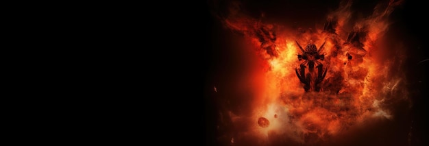 Foto religiöses konzept der feurigen hölle flammender hintergrund des dämonischen bösen header-banner-attrappe mit von der ki generiertem kopierraum