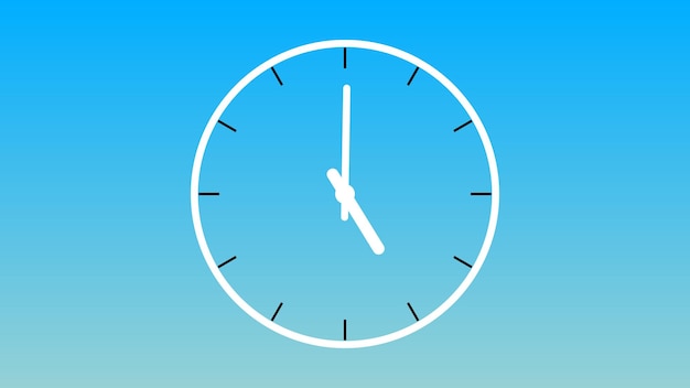 Relógio analógico simples animado em fundo de gradiente azul