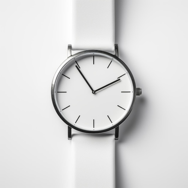 Relógio branco minimalista em papel branco Design moderno e simetria
