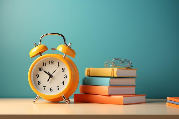Relógio da escola Livros e suprimentos escolares IA geradora