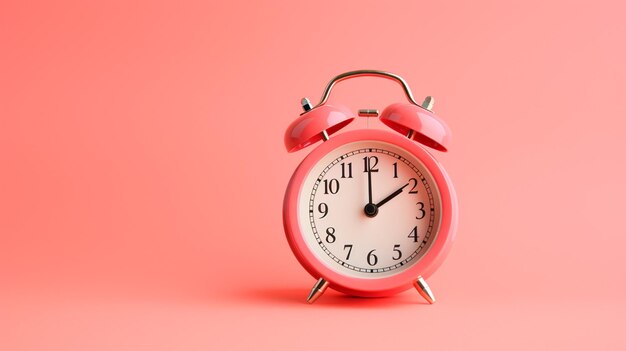 Foto relógio de alarme em fundo rosa conceito de tempo