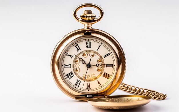 Relógio de bolso clássico Exibir acessórios essenciais em fundo branco