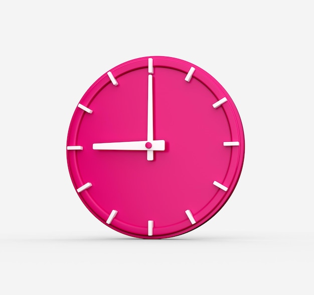 Relógio de parede magenta isolado no fundo branco Ilustração 3d de design elegante