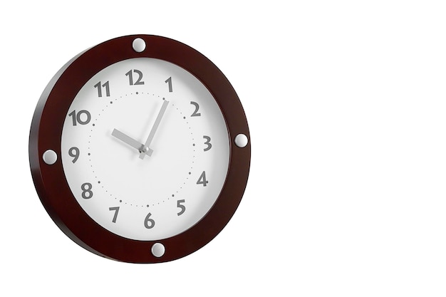 Relógio de parede relógio de madeira isolado em fundo branco decoração estilo de vida minimalista