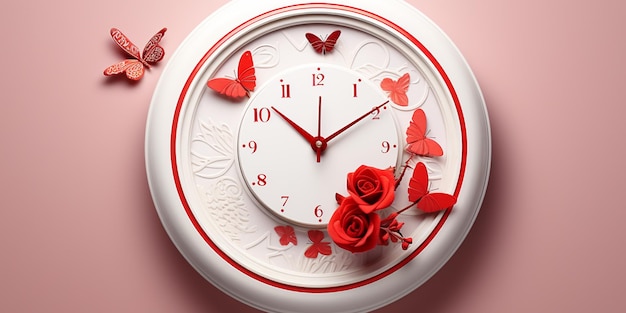 relógio de parede rosa com flores