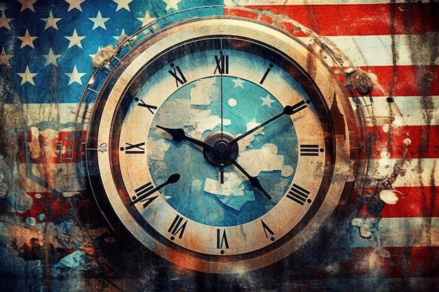 Relógio de ponto para o Dia da Independência Americana, 4 de julho, ilustração dos eua generativa ai
