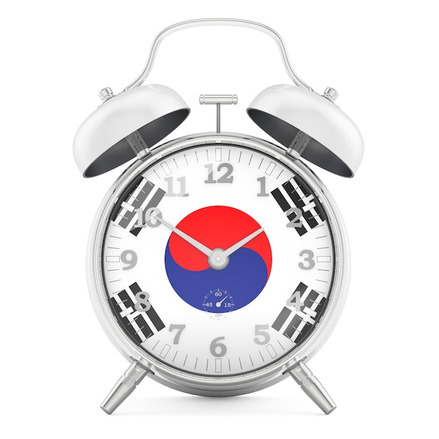 Relógio despertador com bandeira da Coreia do Sul renderização em 3D