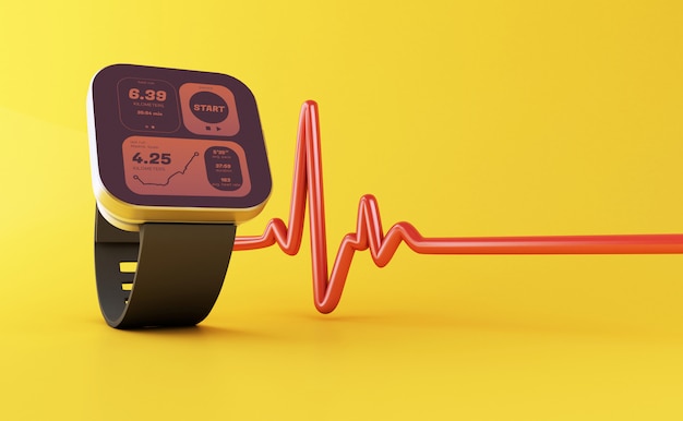 Relógio inteligente 3D com ícone de aplicativo de saúde
