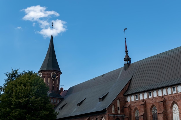 Foto relógio na catedral ostrov kant kaliningrado grande catedral medieval arquitetura russa alemã cristianismo catolicismo turismo na região de kaliningrado rússia