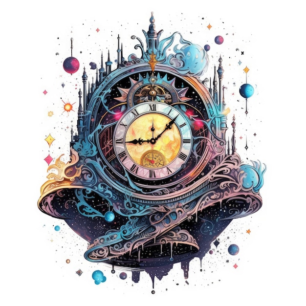 reloj acuarela vector ilustración clipart tatuaje diseño de cartel acuarela abstracta mágica