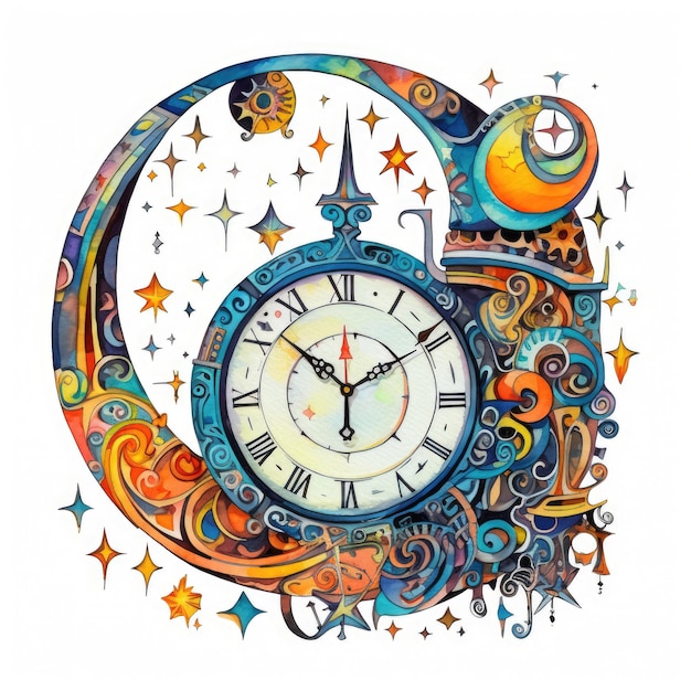 reloj acuarela vector ilustración clipart tatuaje diseño de cartel acuarela abstracta mágica