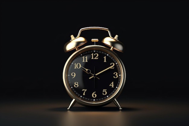 Reloj de alarma negro y dorado sobre fondo blanco sobre una superficie blanca o clara PNG fondo transparente