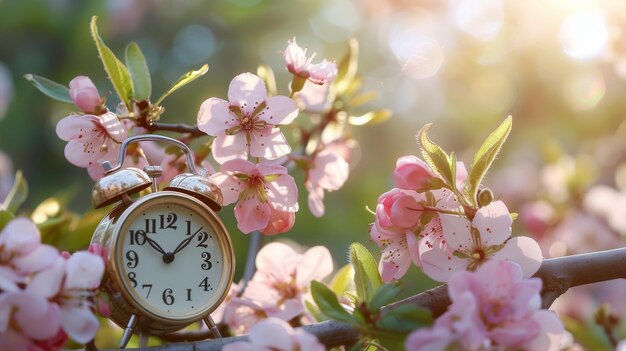 Foto reloj de alarma en una rama de un árbol