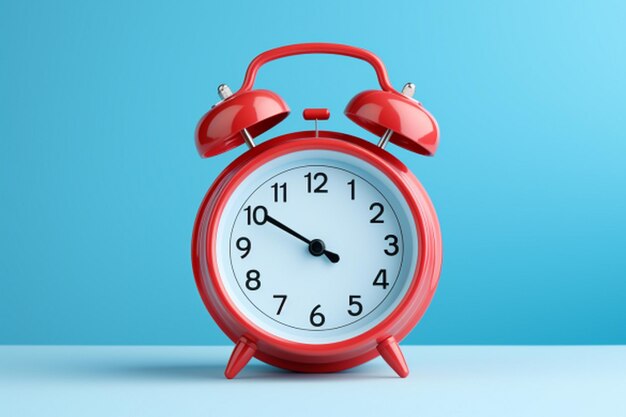 Reloj de alarma rojo sobre fondo azul renderización 3D Concepto de tiempo