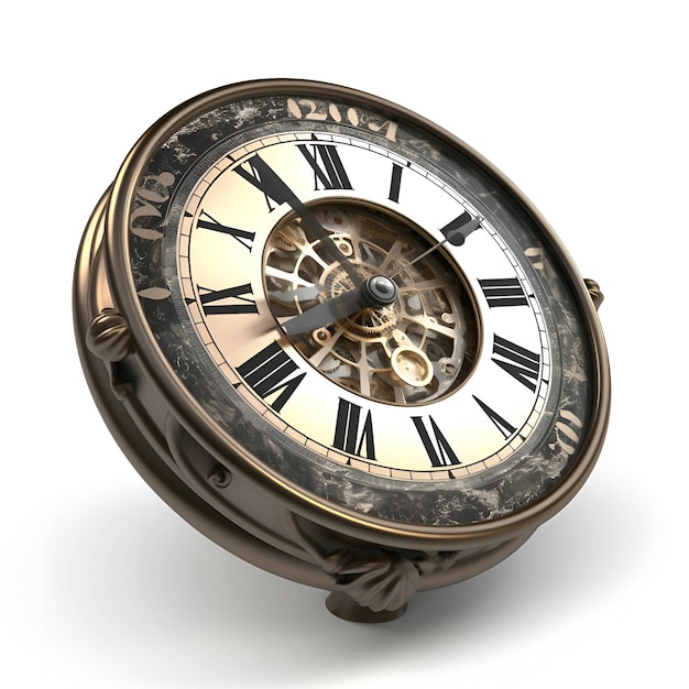 Reloj antiguo aislado en un fondo blanco imagen de renderización 3D