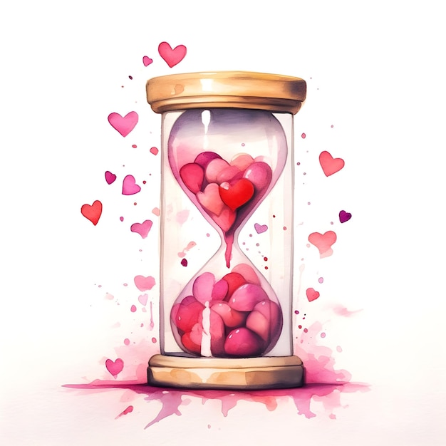 Foto reloj de arena con arena y corazón.