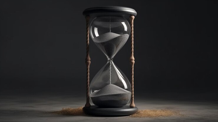 Reloj de arena con arena sobre fondo negro el tiempo se está agotando concepto generativo ai