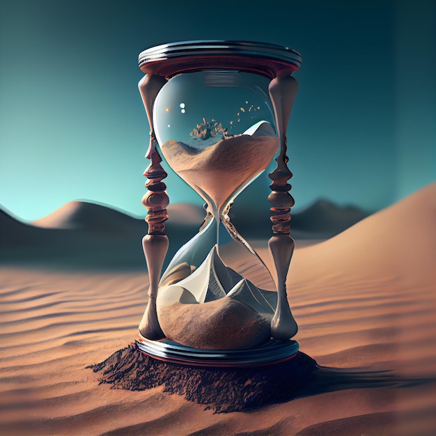 reloj de arena, en, el, desierto, 3d, render, tiempo, concepto