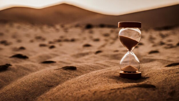 Reloj de arena en el desierto al atardecer