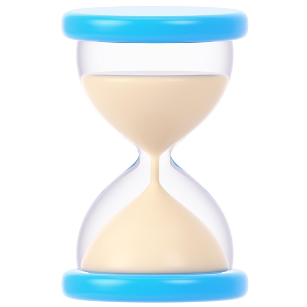 Reloj de arena con detalles azules que mide el tiempo con la arena que cae