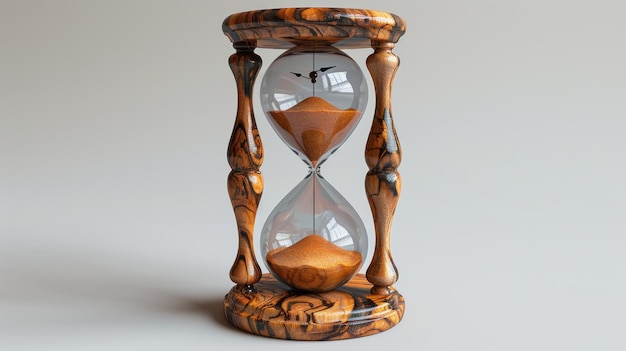 Reloj de arena de madera con arena que corre hacia abajo