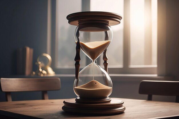 Un reloj de arena en la mesa dios del tiempo