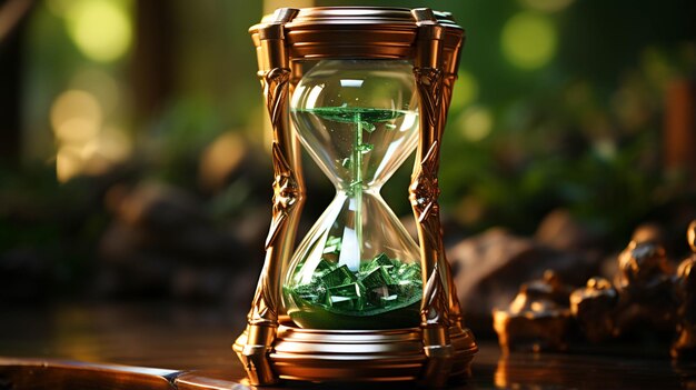 Reloj de arena sobre fondo verde