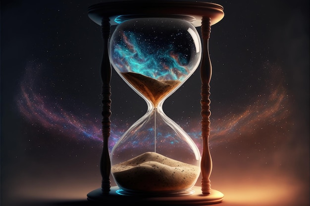 Reloj de arena con el universo dentro de la galaxia dentro del reloj de arena ilustración digital IA