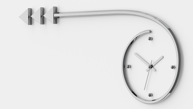 El reloj se asemeja a una flecha de metal. Render 3D.