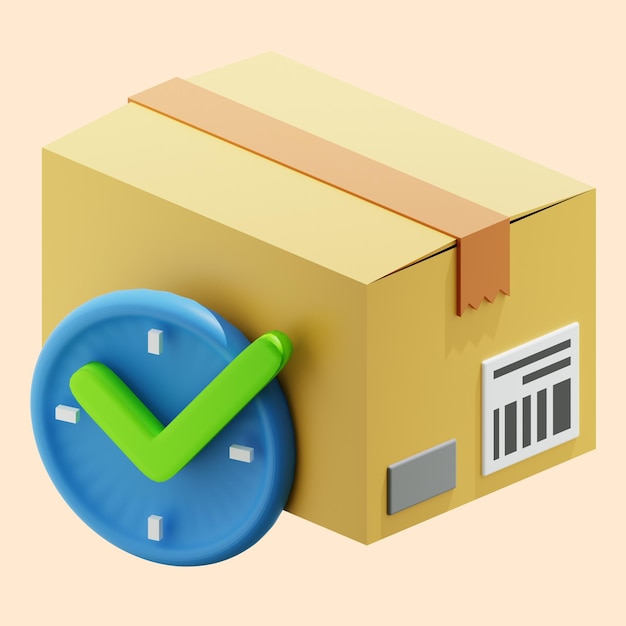 un reloj azul un icono de caja amarilla 3D