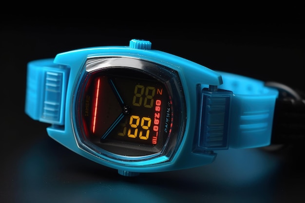 Un reloj azul con una pantalla digital en él IA generativa