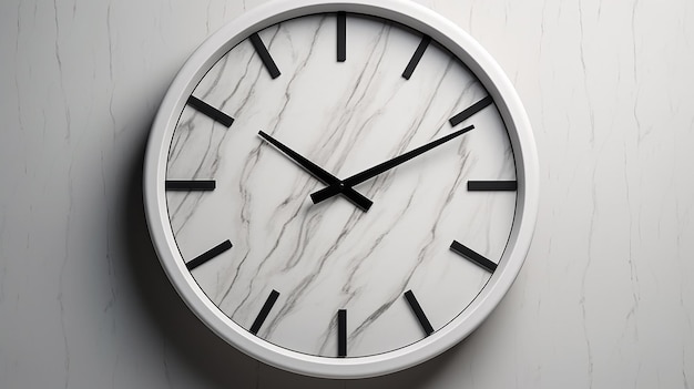 reloj blanco arafed con manecillas negras en una pared blanca ai generativo