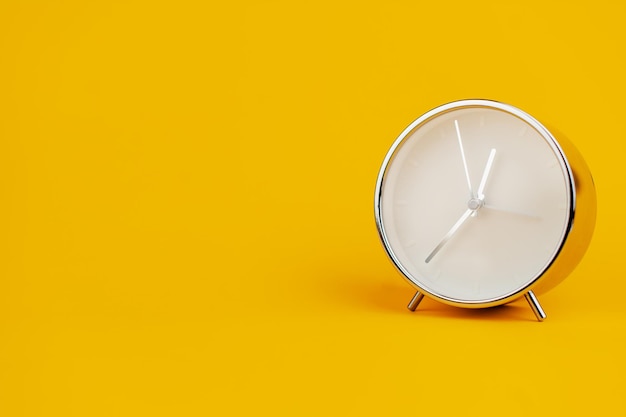 Reloj blanco sobre fondo amarillo concepto de tiempo Planificación del tiempo