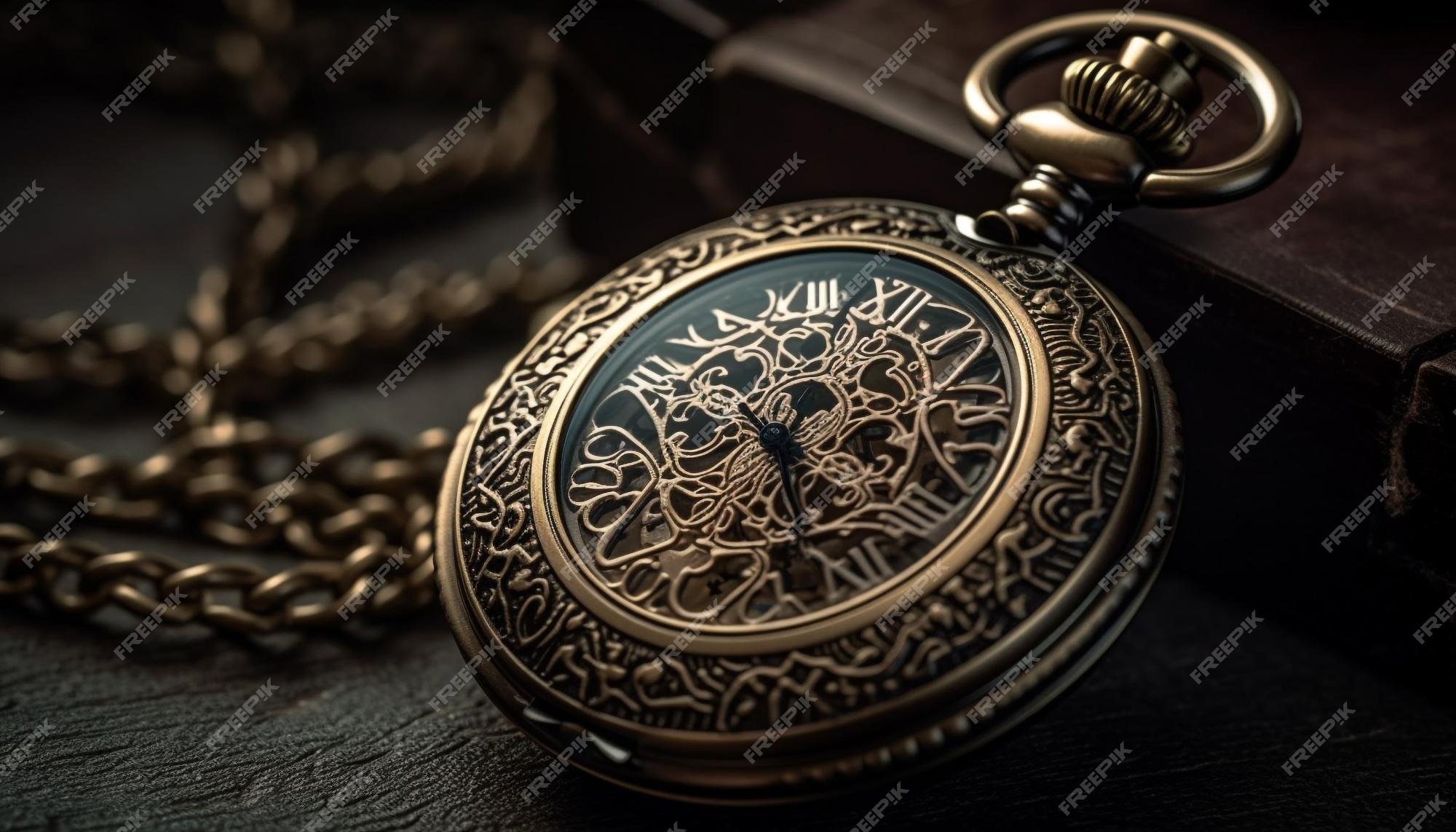 Reloj de bolsillo antiguo cadena de oro elegancia atemporal generada por ia | Foto