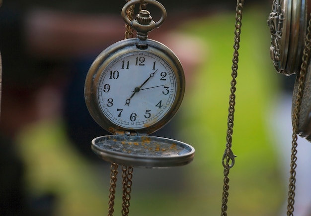 Reloj de bolsillo sobre un fondo verde