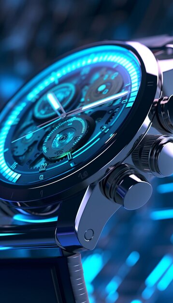 Un reloj con una cara azul y los números 1 y 2 en él