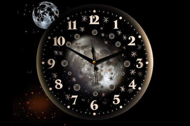 Reloj contra un fondo oscuro con luna