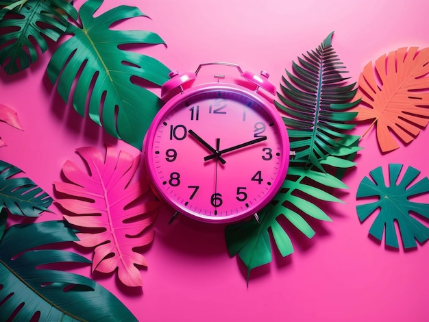 Reloj creativo en colores pastel fluorescente con manecillas