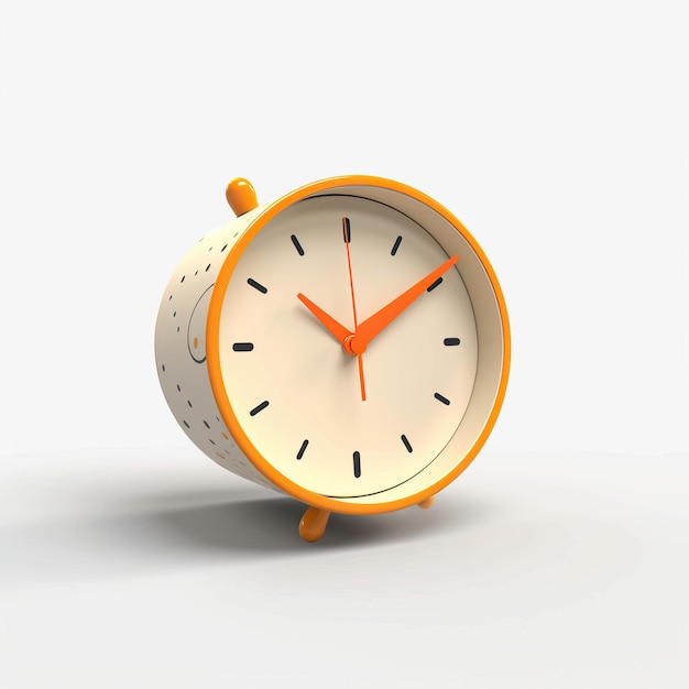 Reloj de despertador de estilo artístico minimalista con fondo blanco alto