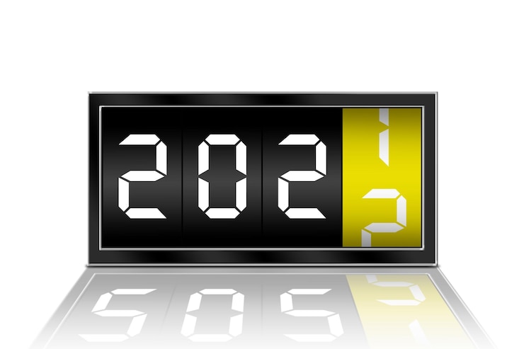 Foto reloj digital cambiando número 2021 a número 2022