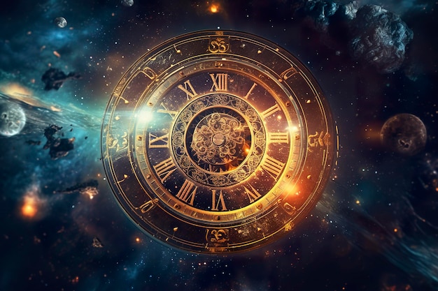 reloj en el espacio tiempo concepto generativo ai