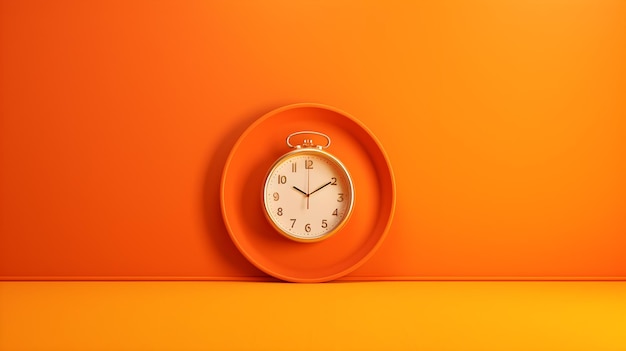 Un reloj de fondo naranja muestra la hora