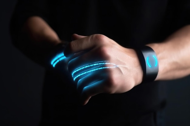 Reloj inteligente futurista en mano humana Generqative AI