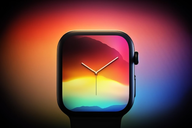 Foto un reloj inteligente con una pantalla de colores del arcoíris.