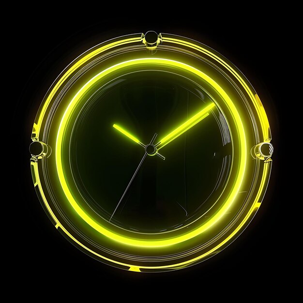 un reloj con luces de neón verde y un fondo negro