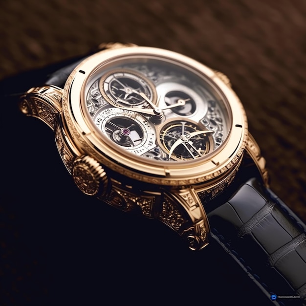 Reloj de lujo para hombre concepto comercial diseño de oro a medida sobre fondo oscuro regalo de vacaciones