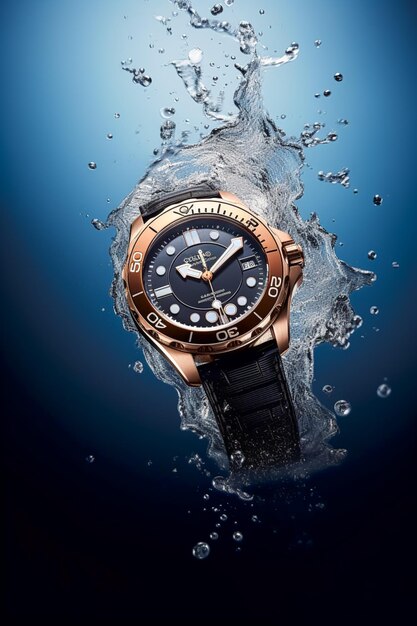 Reloj de lujo resistente al agua para hombres bajo el agua en el océano o en el mar concepto comercial diseño resistente al agua a medida ai generativo posprocesado