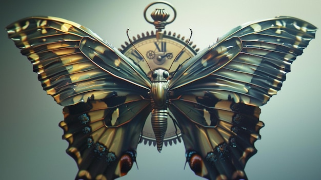 un reloj de mariposa con alas en él generativo ai